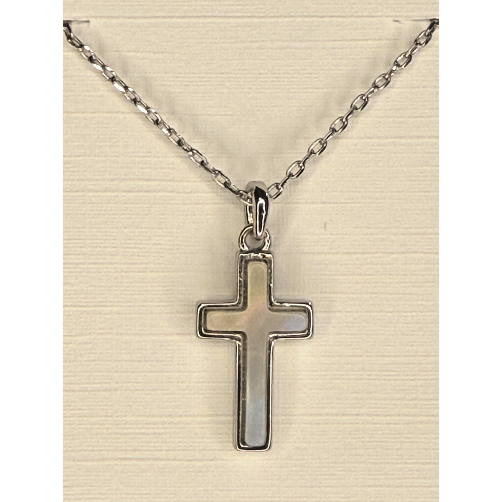Kendra Scott Cross Pendant Necklace Silver Rhodium w White Kyocera Opal Charm